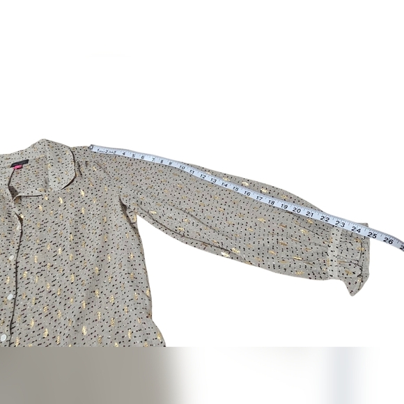 Vince Camuto Beige Button Blouse with Gold Metallic Dots Print Long Sleeve - Picture 10 of 10